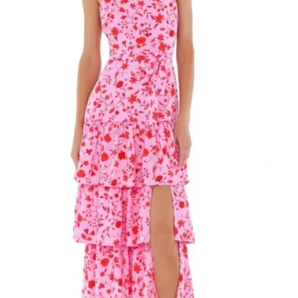 Likely Charlotte Floral Midi Dress Size 0 | Pink Red Ruffle Tiered | Revolve - Picture 2 of 7